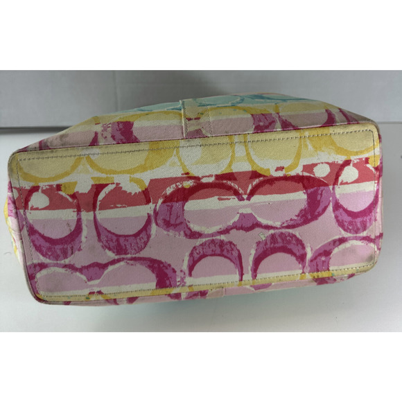 Coach Hampton Watercolor Scribble Handbag Tote Striped Shoulder Bag Purse 11756 - Picture 9 of 16